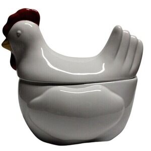 White Ceramic Chicken Hen Lidded Dish Candy Bowl Container Decor Kitchen
